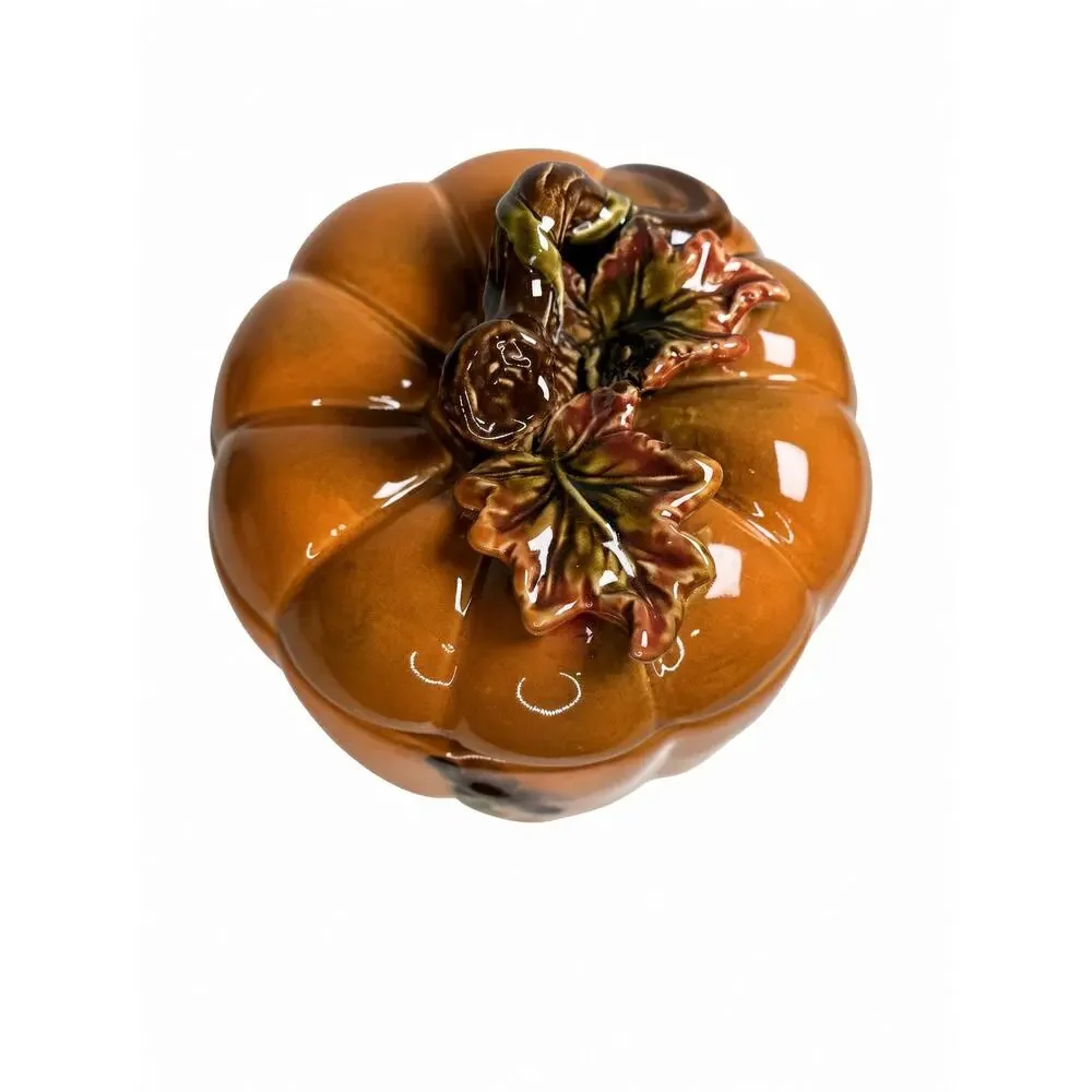 Vintage Ceramic Pumpkin Lidded Jar, Ribbed Stoneware Canister, Fall Decor